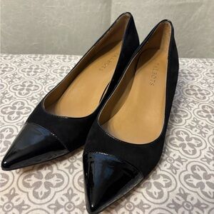 Talbots Black Suede Flats with Patent Pointed Toe
